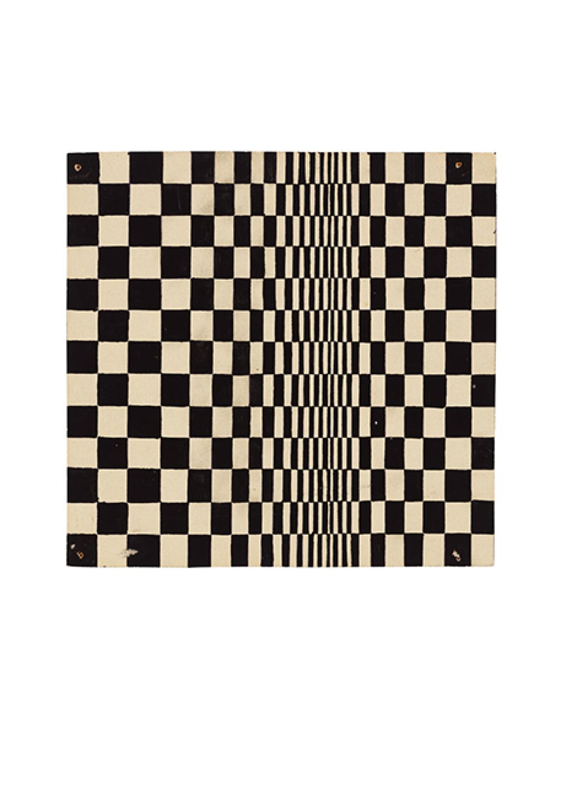 A grid of black and white squares that appear to be moving.