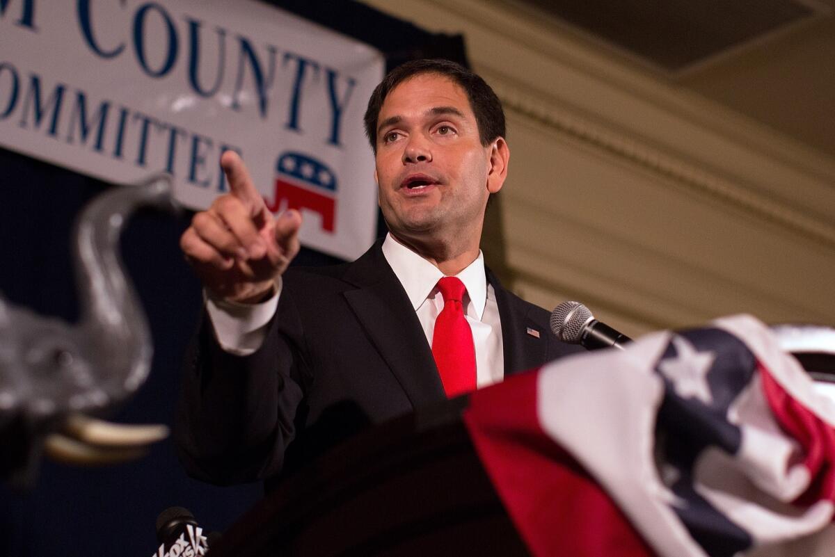 Sen. Marco Rubio (R-Fla.) speaking at a Republican dinner last week.