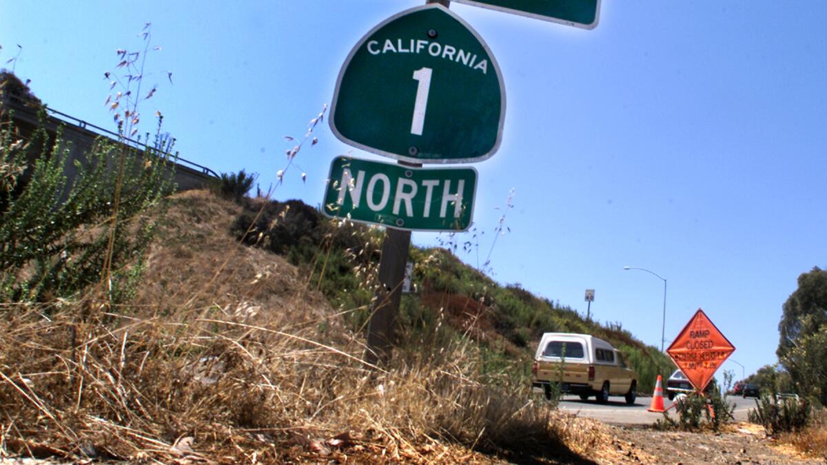 A highway marker in Dana Point.
