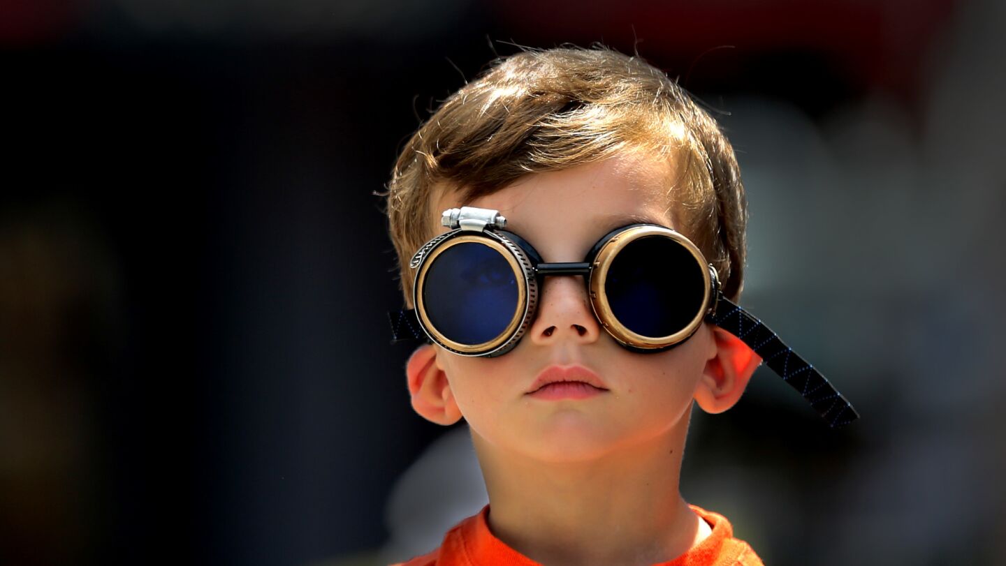 Comic-Con fan Leif Peters, 5, of San Diego sports steam punk goggles.