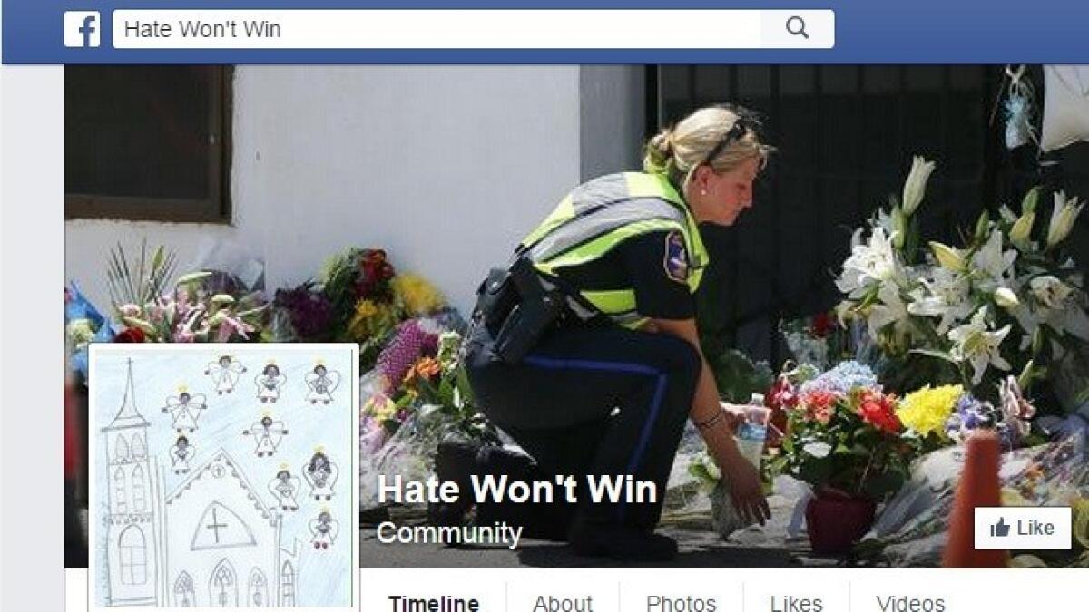 The Hate Wont Win Facebook page as seen on June 26.