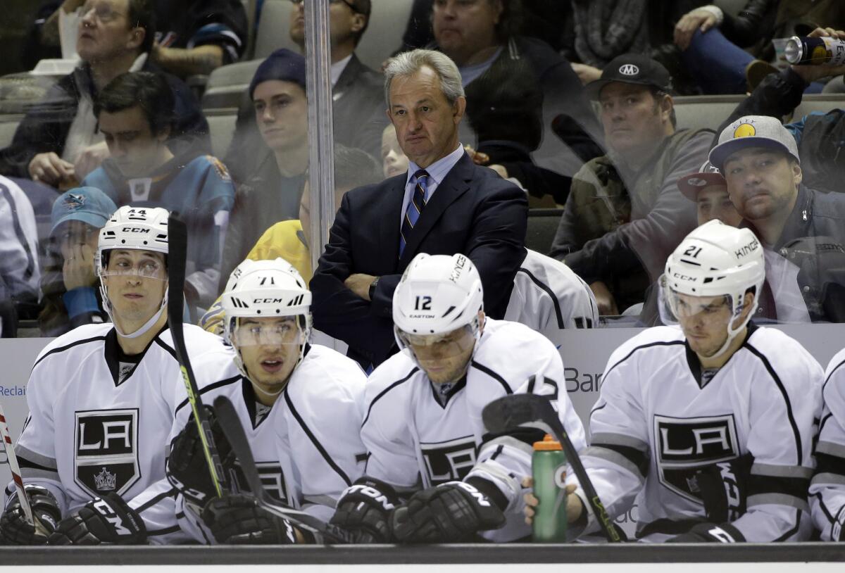 Darryl Sutter coaches the Kings against San Jose on Jan. 24. Tuesday night will mark the 1,171st game he has coached.