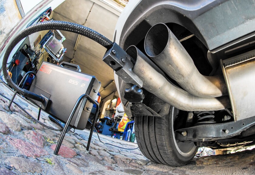 A Volkswagen Golf diesel undergoes an emissions inspection in Frankfurt an der Oder, Germany.