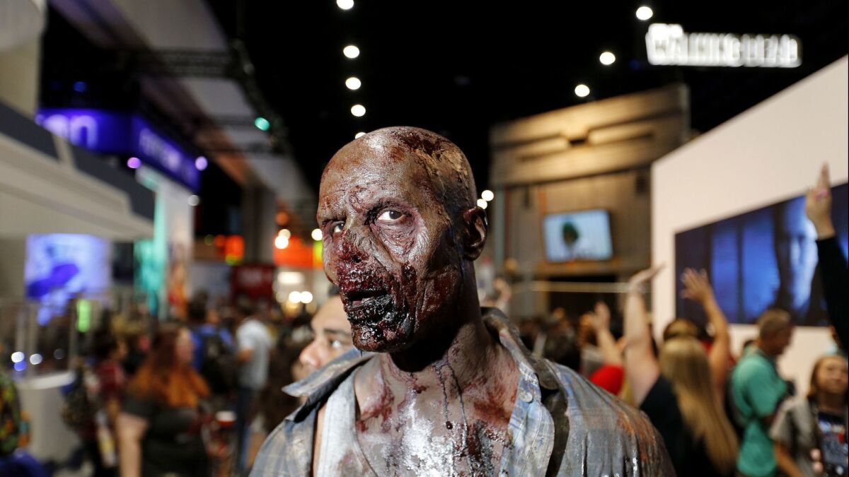 A zombie from the AMC series "The Walking Dead" from the show's 2017 Comic-Con booth.
