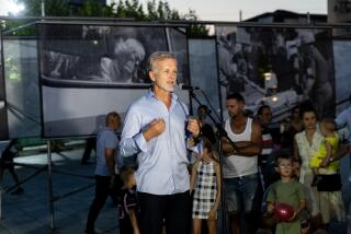 Paul Lowe shown in front of his personal exhibition in the first edition of Fotoist festival in town of Pristina, Kosovo on August 25, 2023. (Photo by Konstantinos Zilos/NurPhoto via Getty Images)