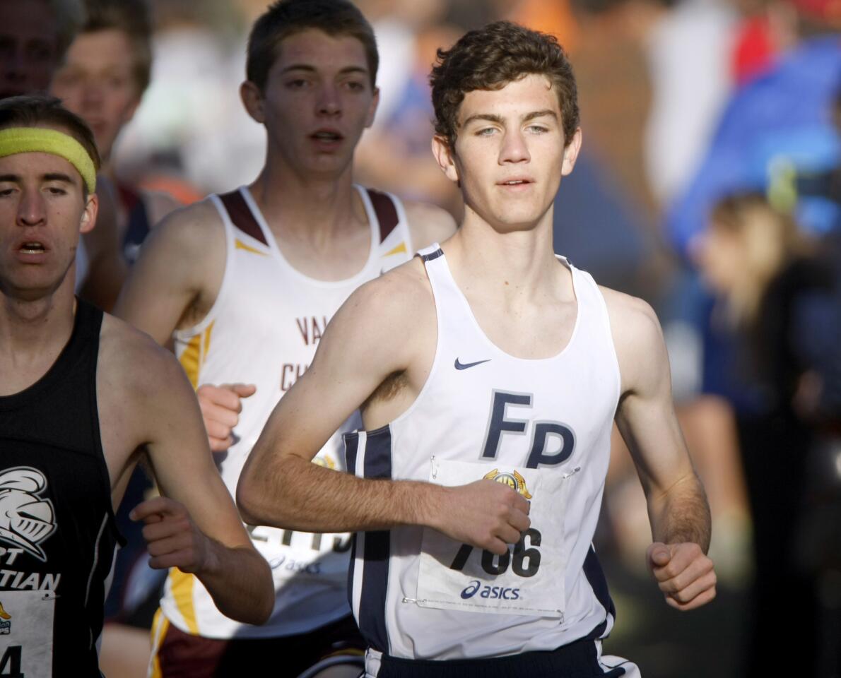 Flintridge Prep's Evan Pattinelli led the way and won the Boys Division 5, CIF Southern Section Championships Cross Country Finals at Riverside City Cross Country Course in Riverside on Saturday, Nov. 19, 2016. FP team came in third place.