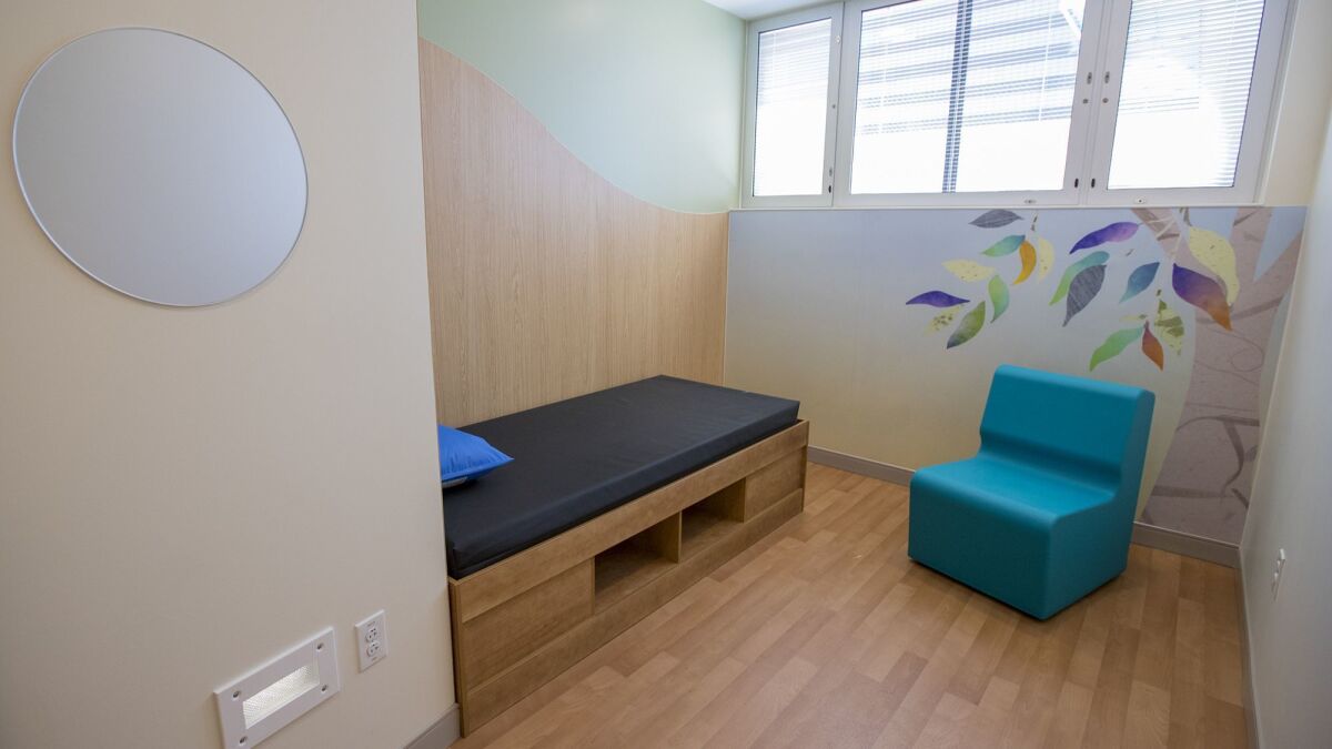 The new mental health inpatient center at Children's Hospital of Orange County has 18 separate patient rooms.