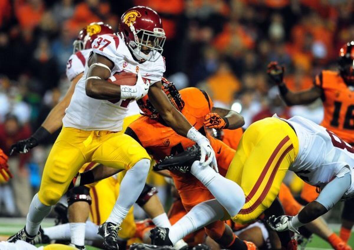 Javorius Allen rushed for 133 yards and three touchdowns in USC's 31-14 victory at Oregon State last season.