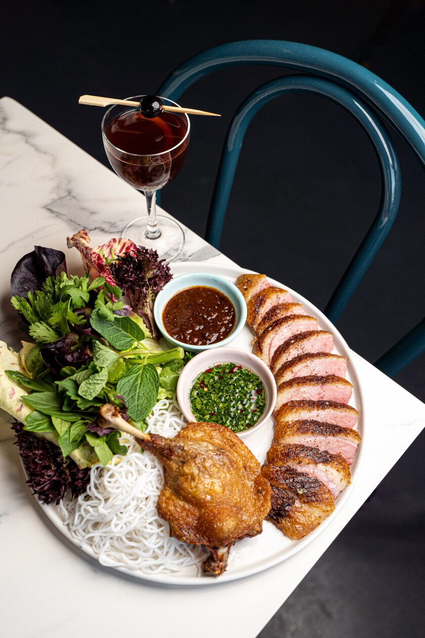 Chef Jon Bautista's smoked dry-aged duck dish at Kingfisher Cocktail Bar & Eatery.