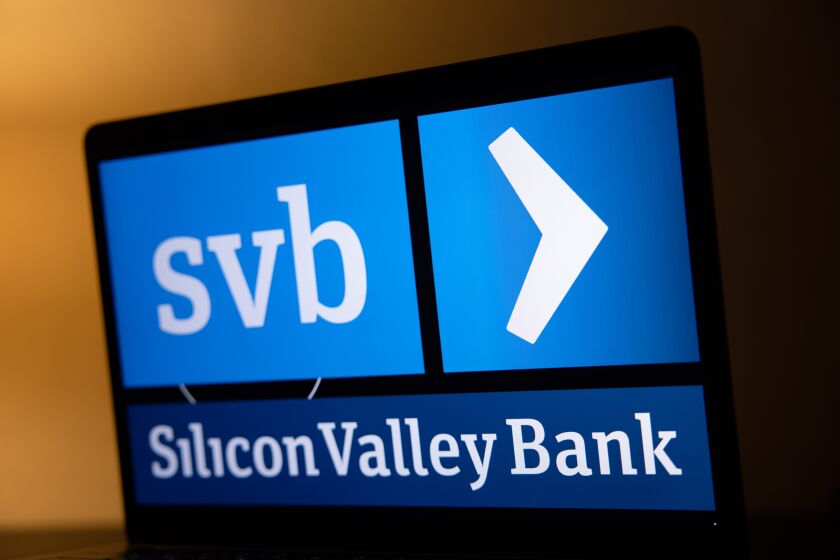 The Silicon Valley Bank logo on a laptop screen arranged in Riga, Latvia, on Friday, March 10, 2023. Panic spread across the startup world as worries about the financial health of Silicon Valley Bank, a major lender to fledgling companies, prompted Peter Thiels Founders Fund and other prominent venture capitalists to advise portfolio businesses to withdraw their money, even as the banks top executive urged calm. Photographer: Andrey Rudakov/Bloomberg via Getty Images