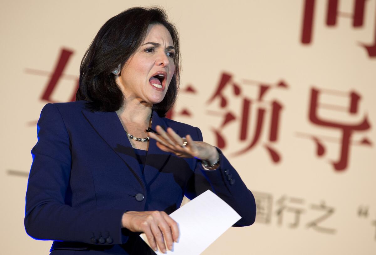 Facebook Chief Operating Officer Sheryl Sandberg, shown delivering a speech in Beijing in 2013, has spearheaded a campaign to ban the word "bossy" as a description of girls.