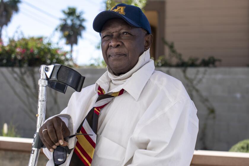 LOS ANGELES, CA - MARCH 01: Eddie Johns, the '70s soul and funk bandleader sits for a portrait at his home on Monday, March 1, 2021 in Los Angeles, CA. (Brian van der Brug / Los Angeles Times)