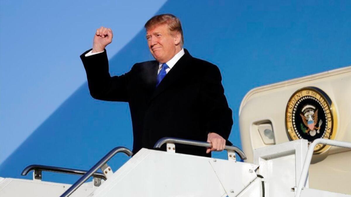 President Trump arrives at Joint Base Elmendorf-Richardson on Feb. 28 in Anchorage.