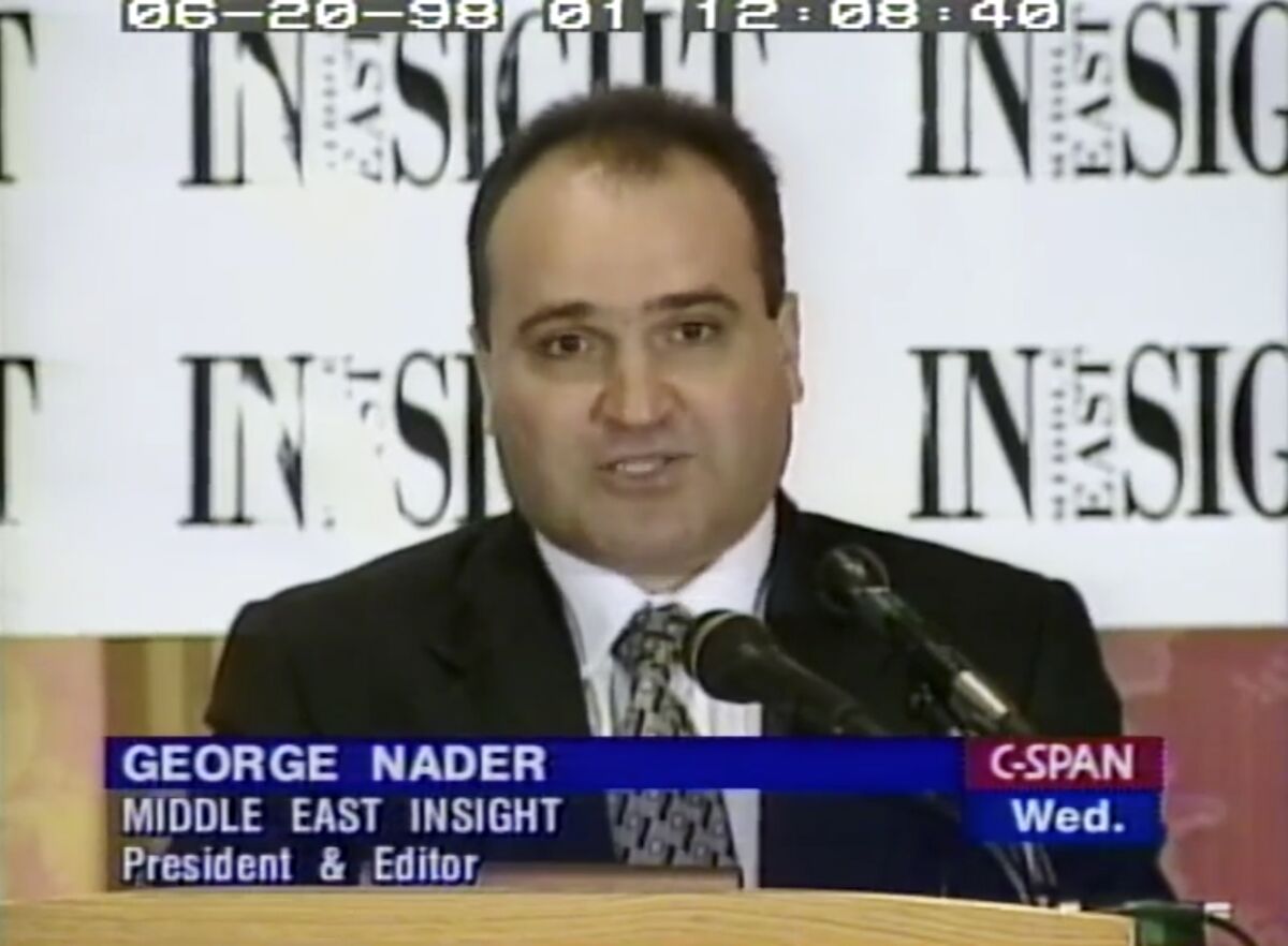 George Nader, seen in an image taken from C-SPAN video in 1998, had provided grand jury testimony in Robert Mueller's Russia investigation about his efforts to connect a Russian banker to President Trump’s transition team.