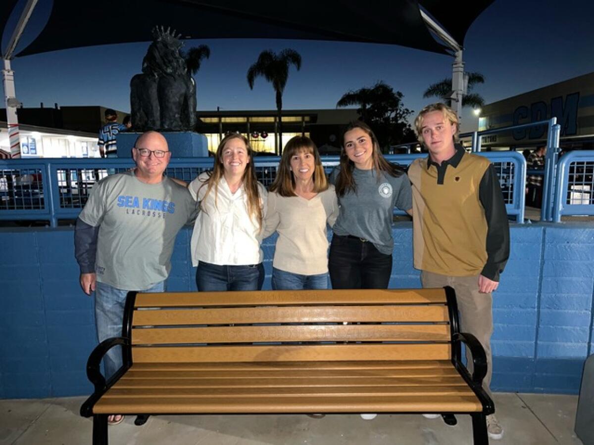 The buddy bench in Corona del Mar High School's quad area. 