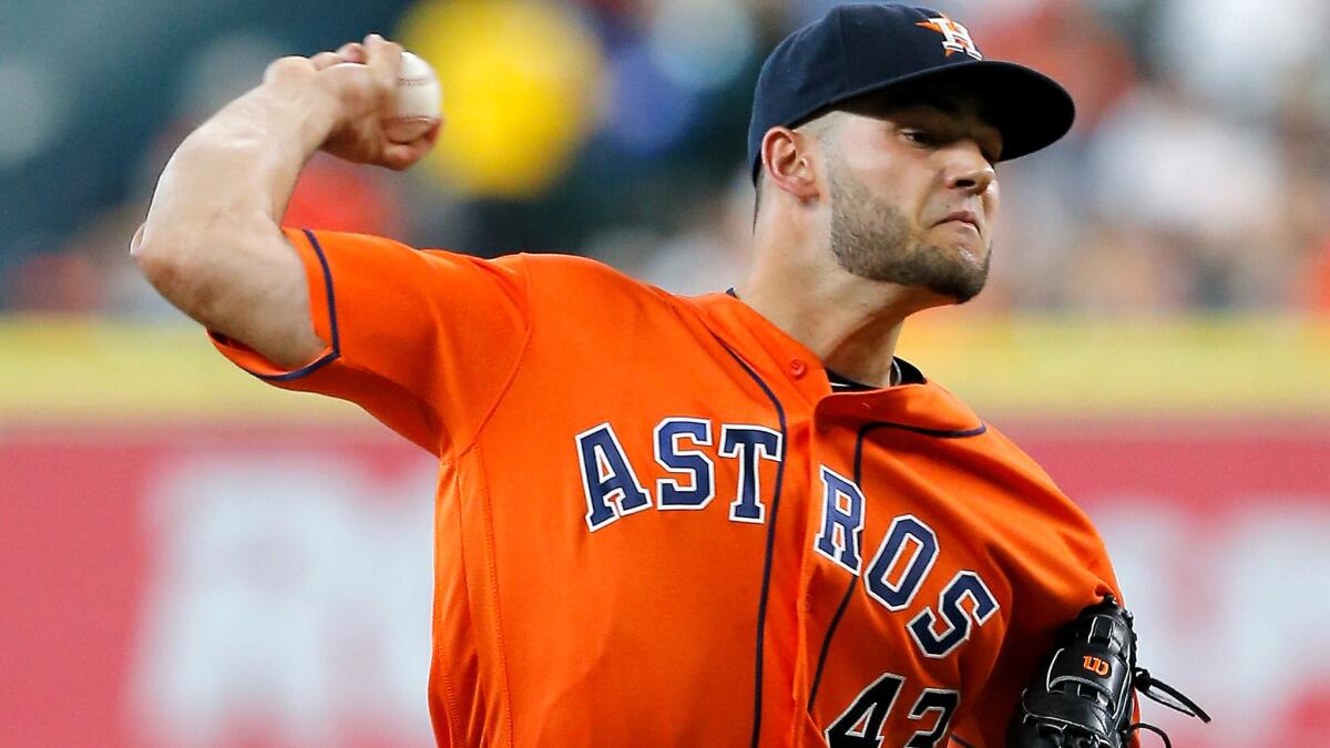 Astros starter Lance McCullers pitched eight scoreless innings and struck out 10 Angels on Friday night.