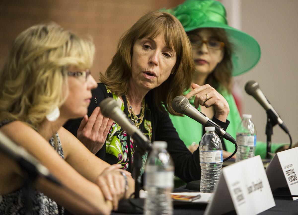 Lisa See, center, on a panel with Susan Straight, left, and moderator Patt Morrison