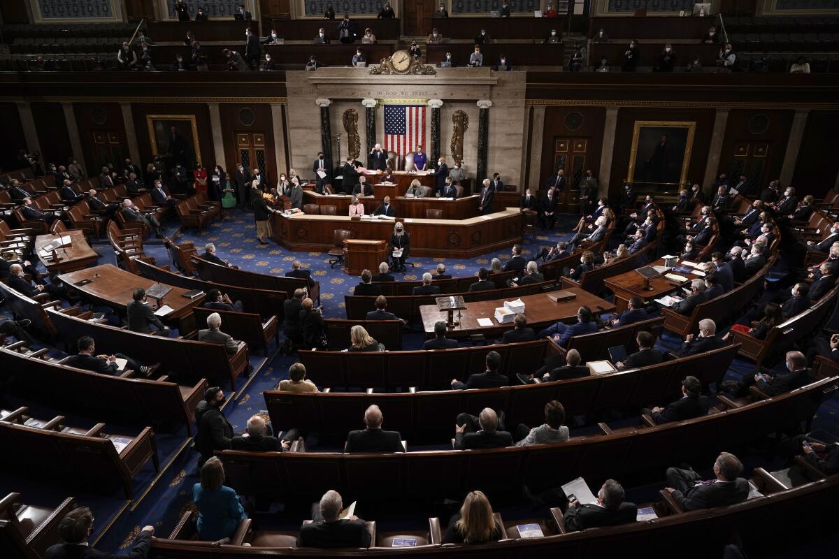 Lawmakers fill the House chamber of the U.S. Capitol.