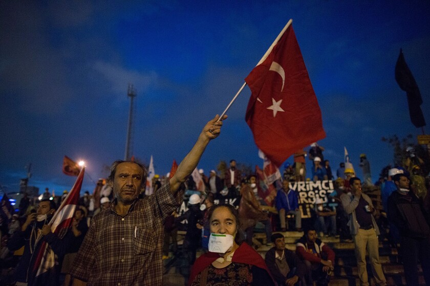 Protesters gather in Taksim Square, Istanbul, after a police crackdown.