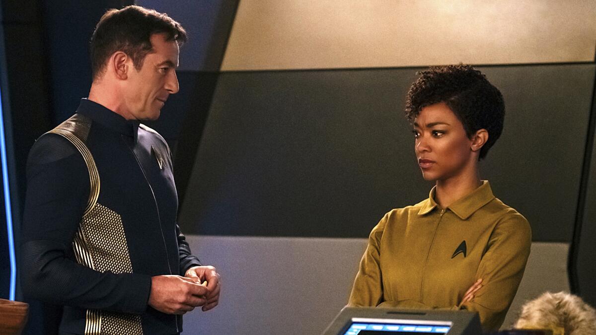 Jason Isaacs and Sonequa Martin-Green in "Star Trek: Discovery" on CBS.