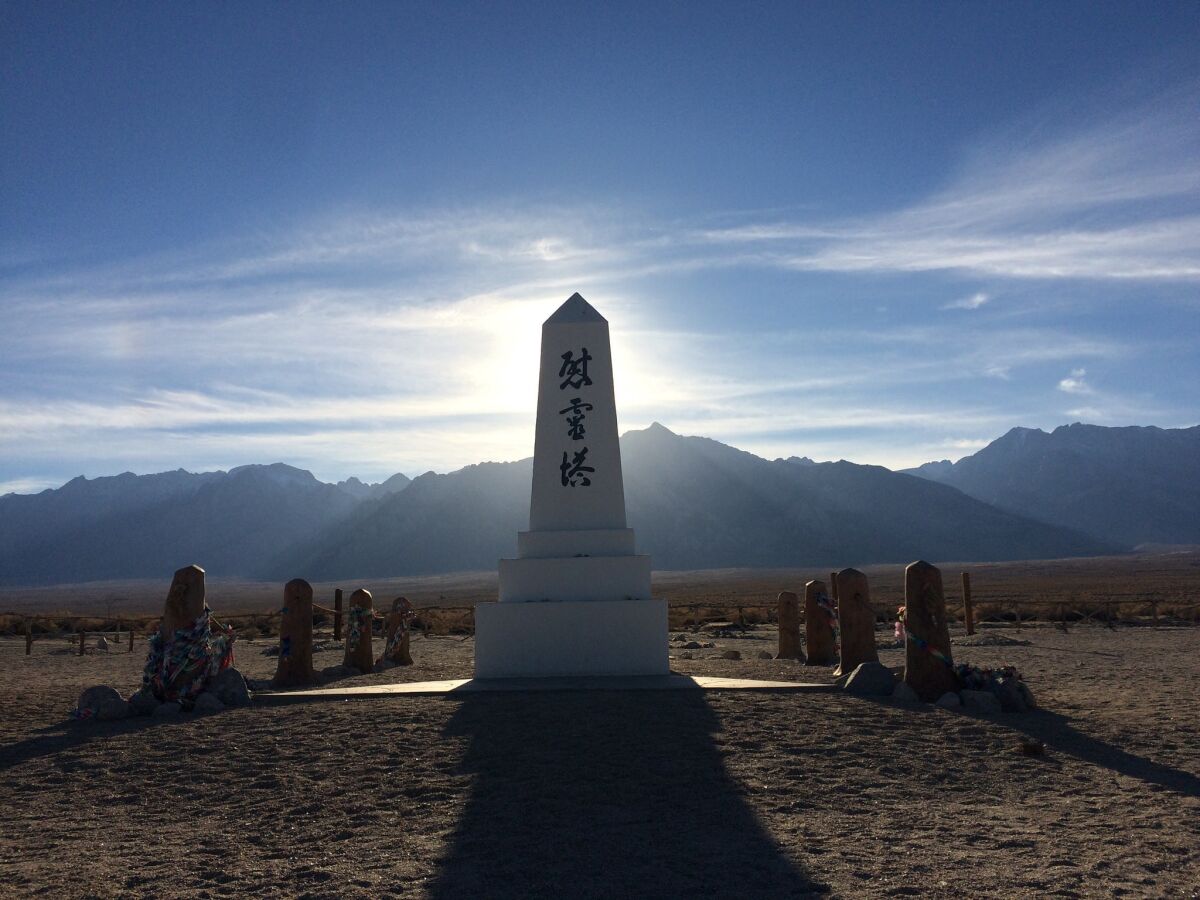 The cemetery monument at the former Japanese American internment camp of Manzanar.