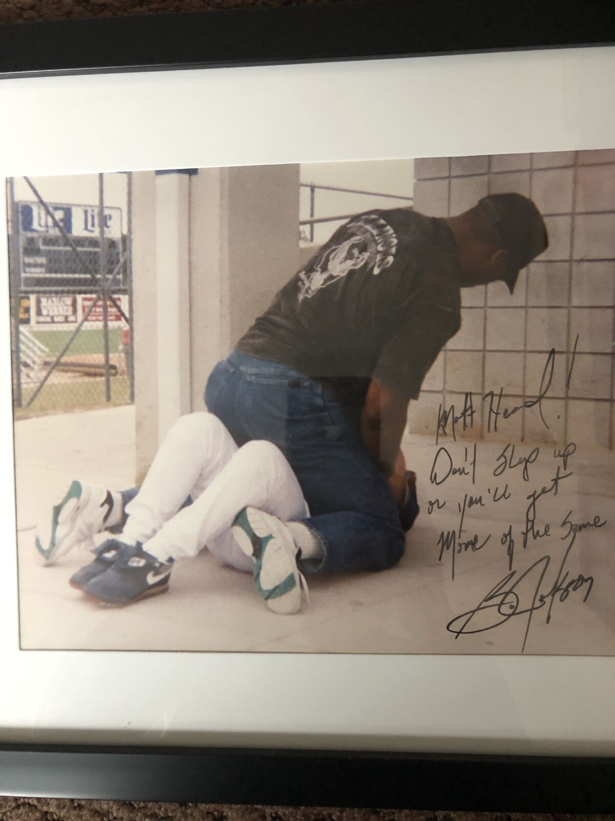 An autographed photo Bo Jackson signed for Angels general manger Perry Minasian.