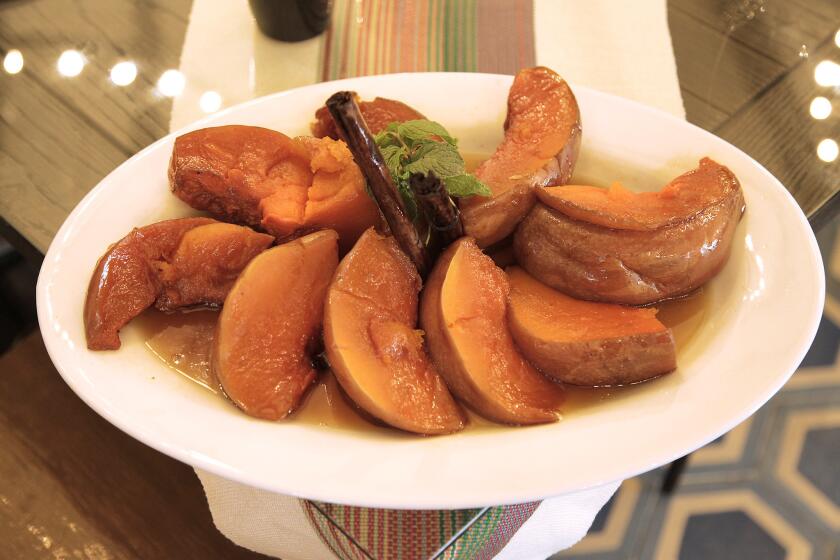 Calabaza en tacha (candied pumpkin), a favorite of chef Jaime Martin Del Campo's father who recently passed away, is a big part of celebrating Dia de los Muertos (Day of the Dead).