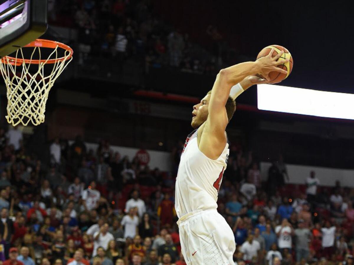 Blake Griffin goes up for a dunk during a USA Basketball showcase on Aug. 13.