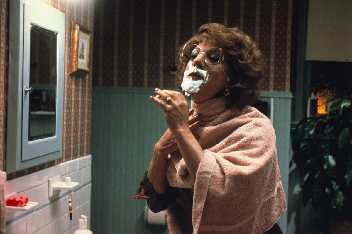 Dustin Hoffman in the 1982 movie "Tootsie," in which he played a man pretending to be a woman. (Columbia Pictures / Columbia TriStar Home Video)