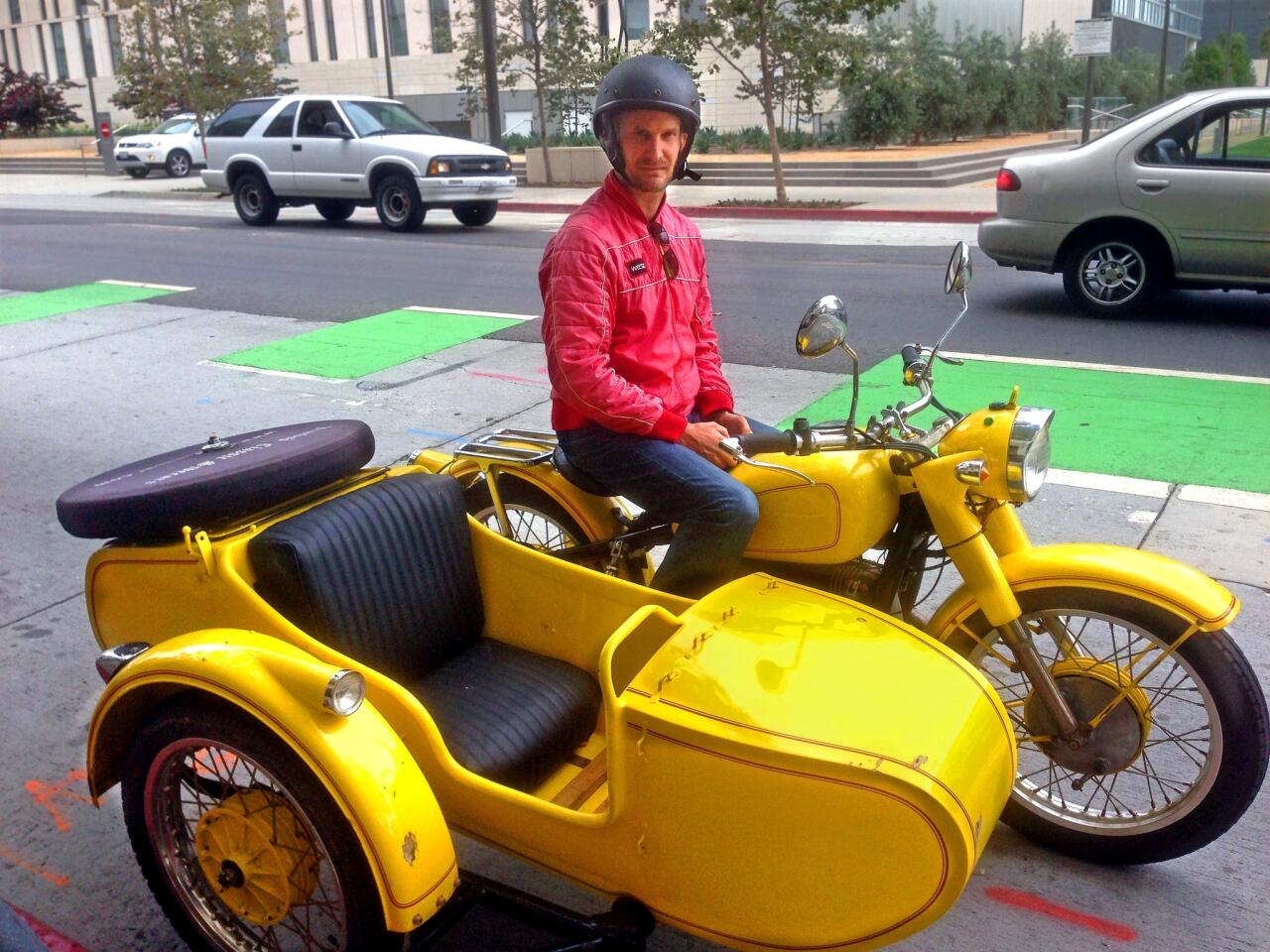 Logothetis sets out from Los Angeles with his 1978 Chang Jiang motorcycle.