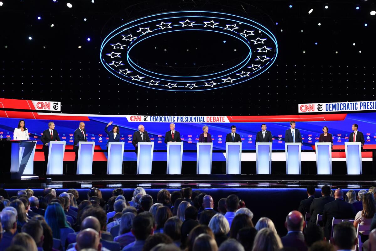 Twelve Democratic presidential candidates crowded the stage for the Oct. 15 debate in Ohio.