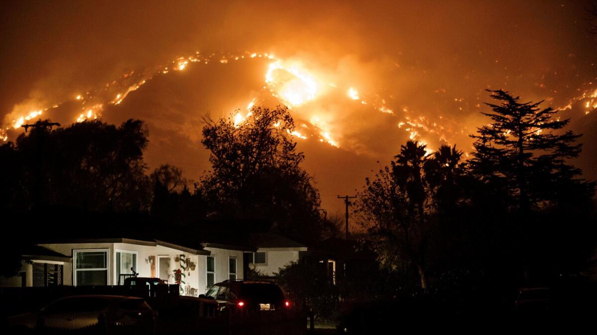 The Thomas fire rages near Ojai this month.