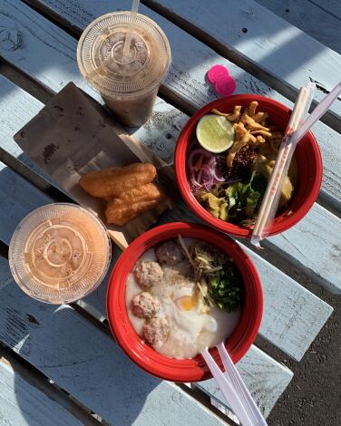 A selection of Thai breakfast dishes and iced coffees from Wat Thai. 