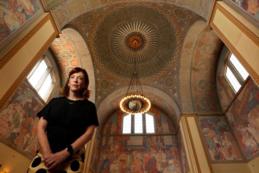 Susan Orlean is photographed in the Los Angeles Public Library’s 2nd floor rotunda. Her recent novel, “The Library Book”, is one of the most frequently-requested library books in the county.
