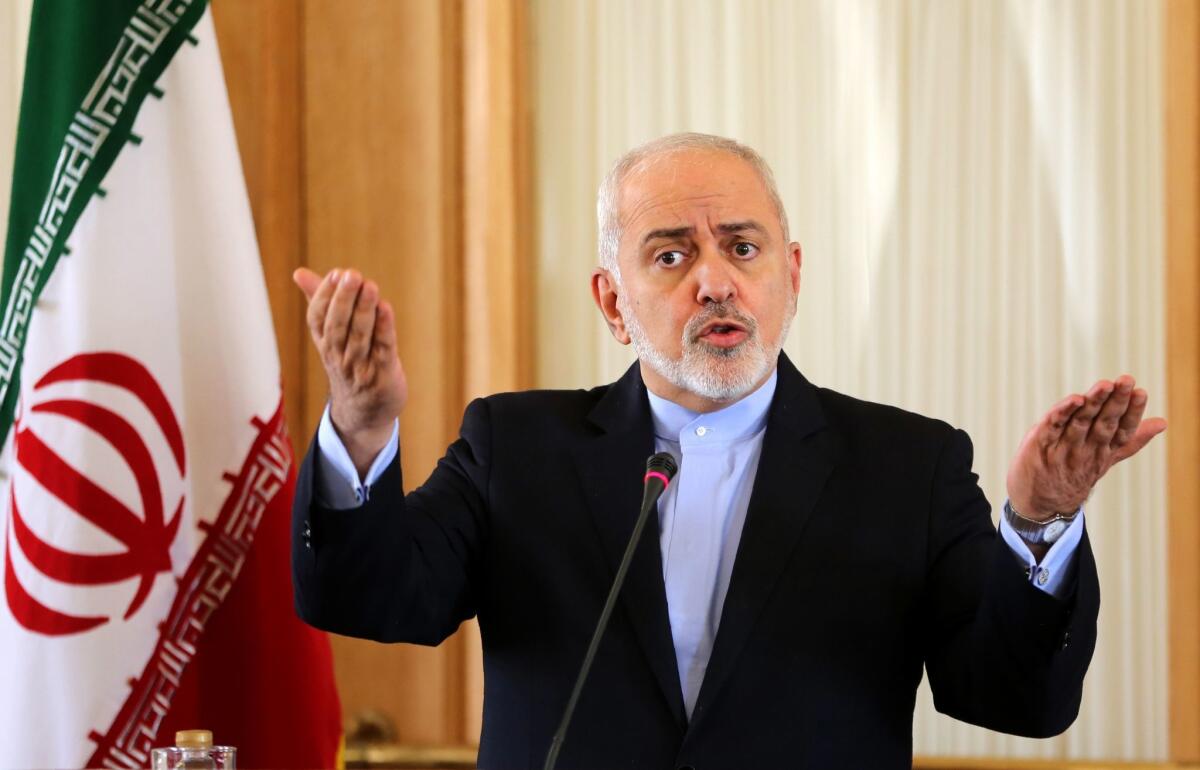 Iranian Foreign Minister Mohammad Javad Zarif speaks at a news conference in Tehran on Feb. 5.