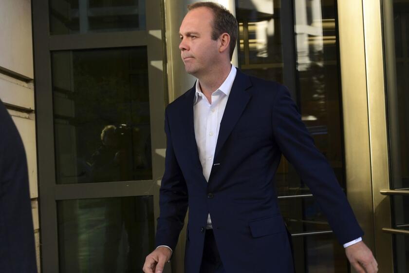 Rick Gates leaves federal court in Washington, Monday, Oct. 30, 2017. Paul Manafort, President Donald Trump's former campaign chairman, and Manafort's business associate Gates pleaded not guilty to felony charges of conspiracy against the United States and other counts. (AP Photo/Susan Walsh)