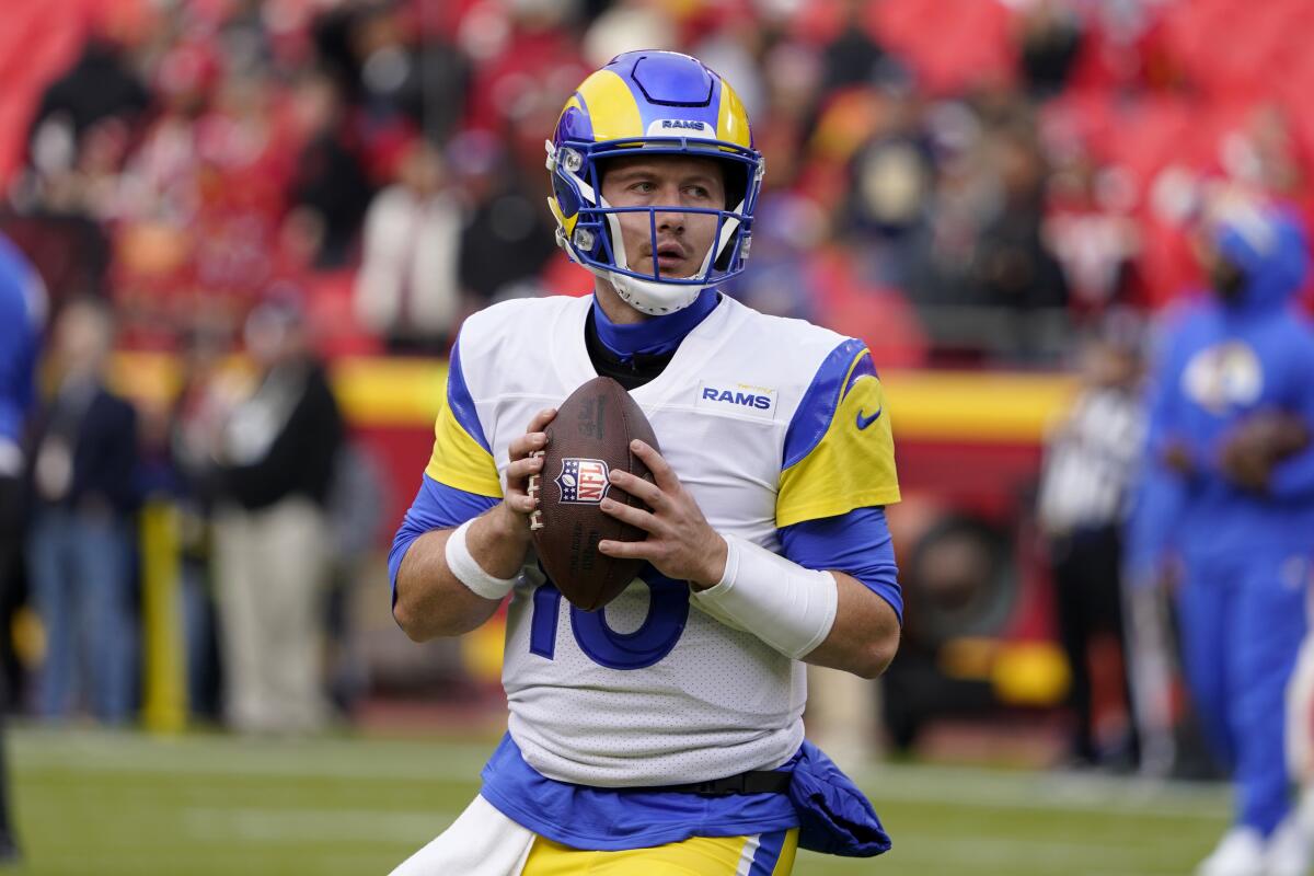Rams quarterback John Wolford warms up before a loss to the Kansas City Chiefs on Nov. 27.