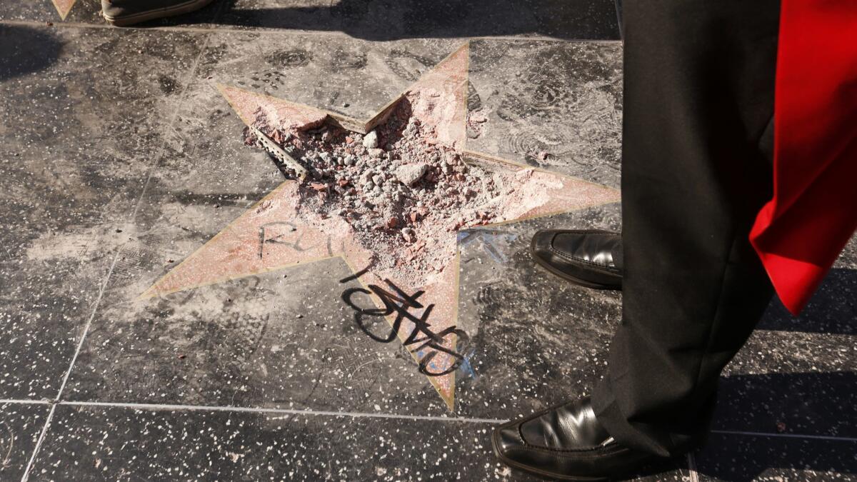 Donald Trump's star on the Hollywood Walk of Fame after it was vandalized last month.