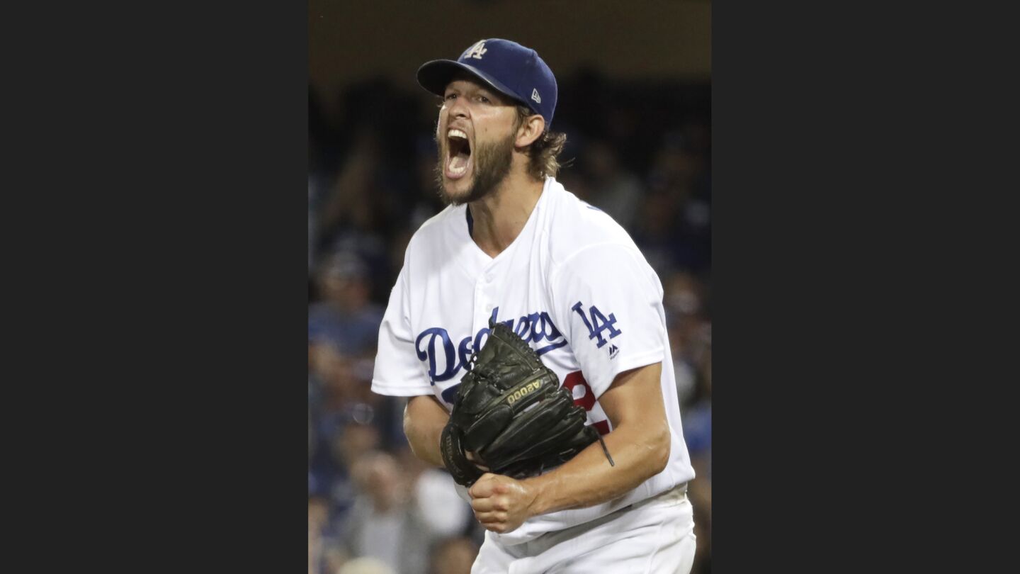 Clayton Kershaw gave up two hits and no runs in eight innings against Atlanta in Game 2 of their 2018 NLDS series.