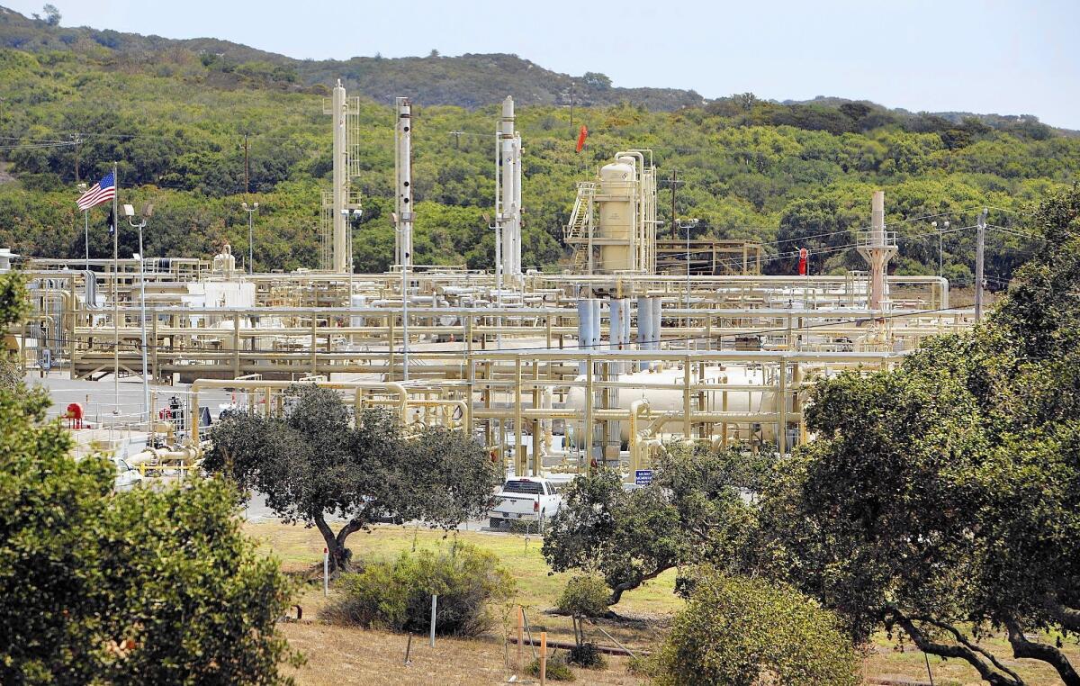 The Lompoc Gas and Oil Processing Plant north of Lompoc. Oil interests say the November ballot measure would shut down onshore oil production in Santa Barbara County.