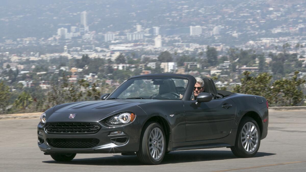 The 2017 Fiat 124 Spider brings classic roadster styling in a modern package. The 1.4-liter turbo engine delivers 160 horsepower and has a starting MSRP of $25,990.