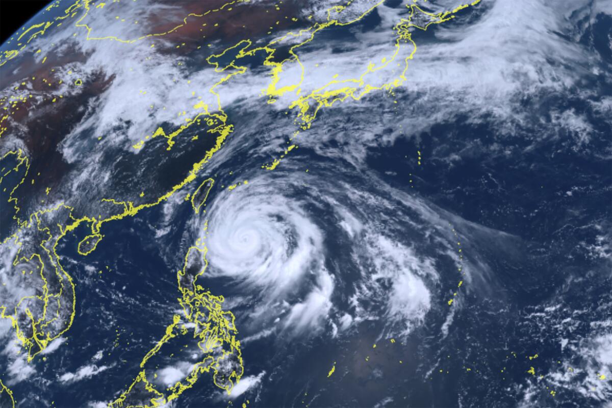 Satellite image of swirling typhoon