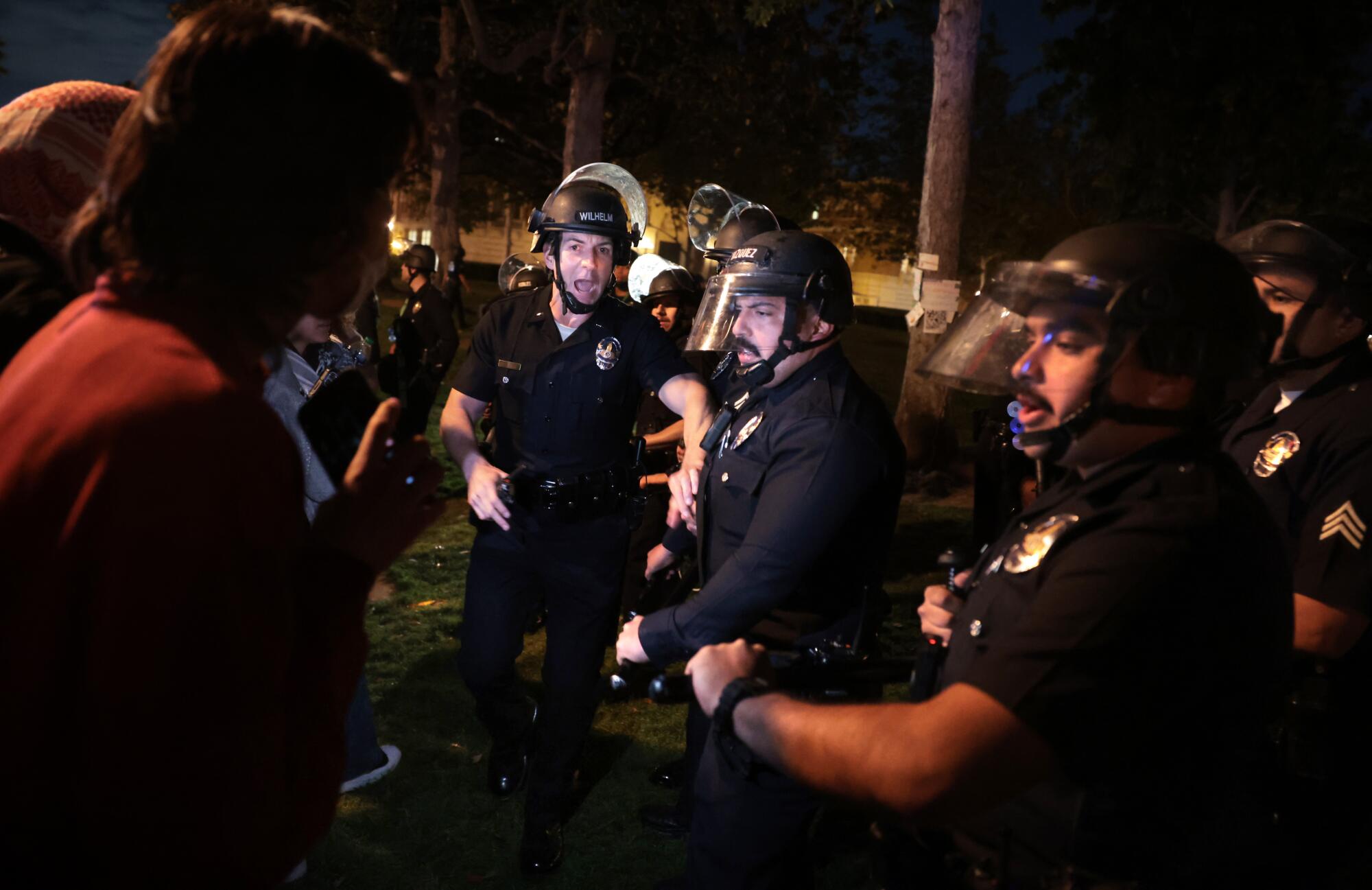 Tension got heated as LAPD officers try to clear the USC campus on April 24.