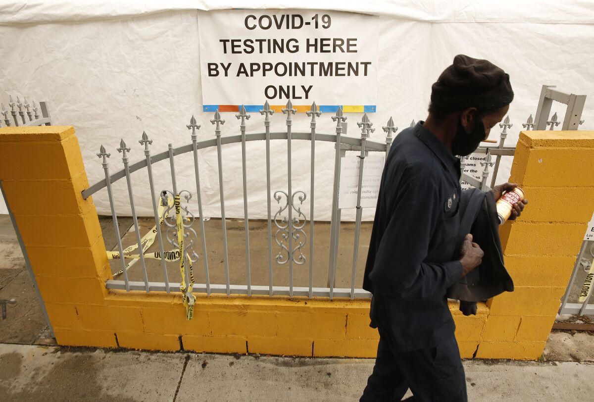 Testing for the coronavirus is being conducted at St. John's Well Child and Family Center in South Los Angeles.