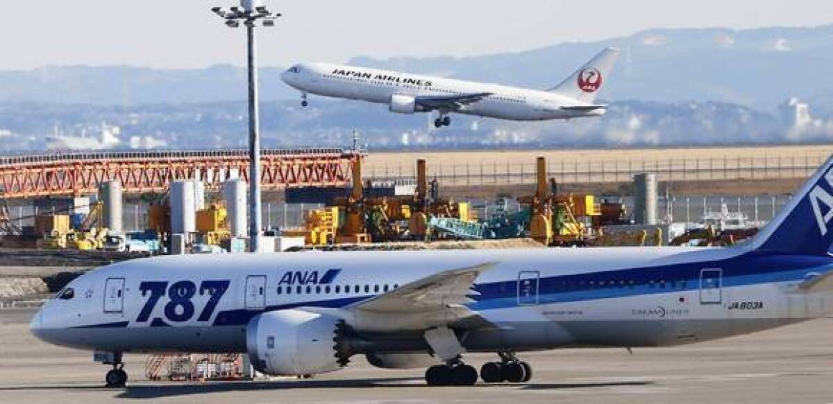 Boeing's 787 Dreamliner has been grounded since Jan. 16 by the FAA because of problems with onboard lithium-ion batteries. Above, an All Nippon Airways 787 parks on the tarmac at Haneda Airport in Tokyo.