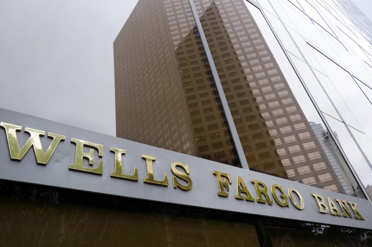 A Wells Fargo Bank branch in downtown Los Angeles. The bank is one of several mentioned in a new report that says some sales tactics at banks harm their workers and customers.