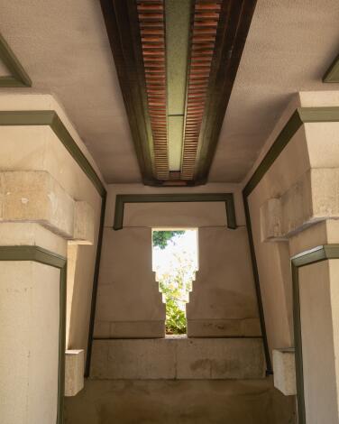 LOS FELIZ, CA - OCTOBER 2ND: Details of the Hollyhock House in Barnsdall Park on Monday, October 2, 2023 in Los Feliz, CA. (Joel Barhamand / For The Times)