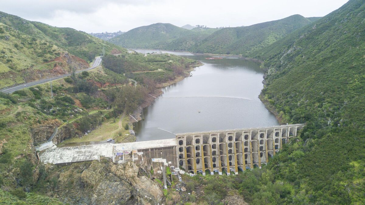 The Lake Hodges Dam in 2020.