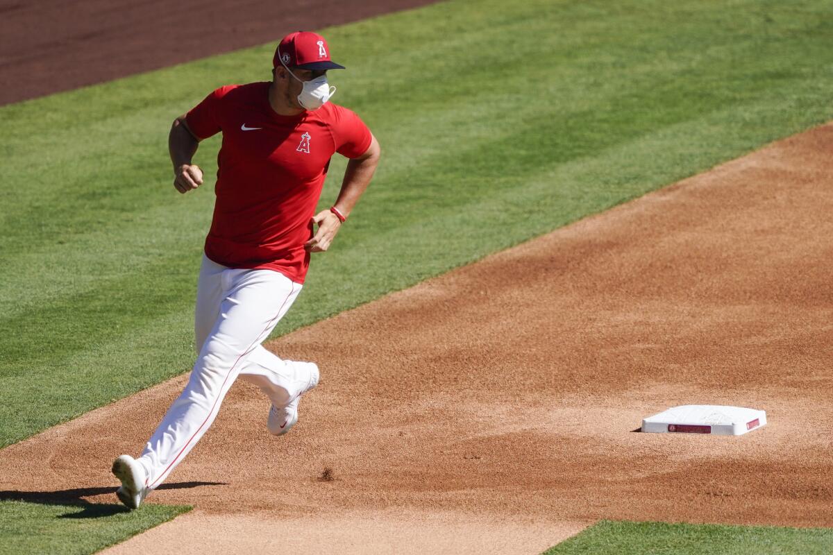 Angels center fielder Mike Trout runs the bases.