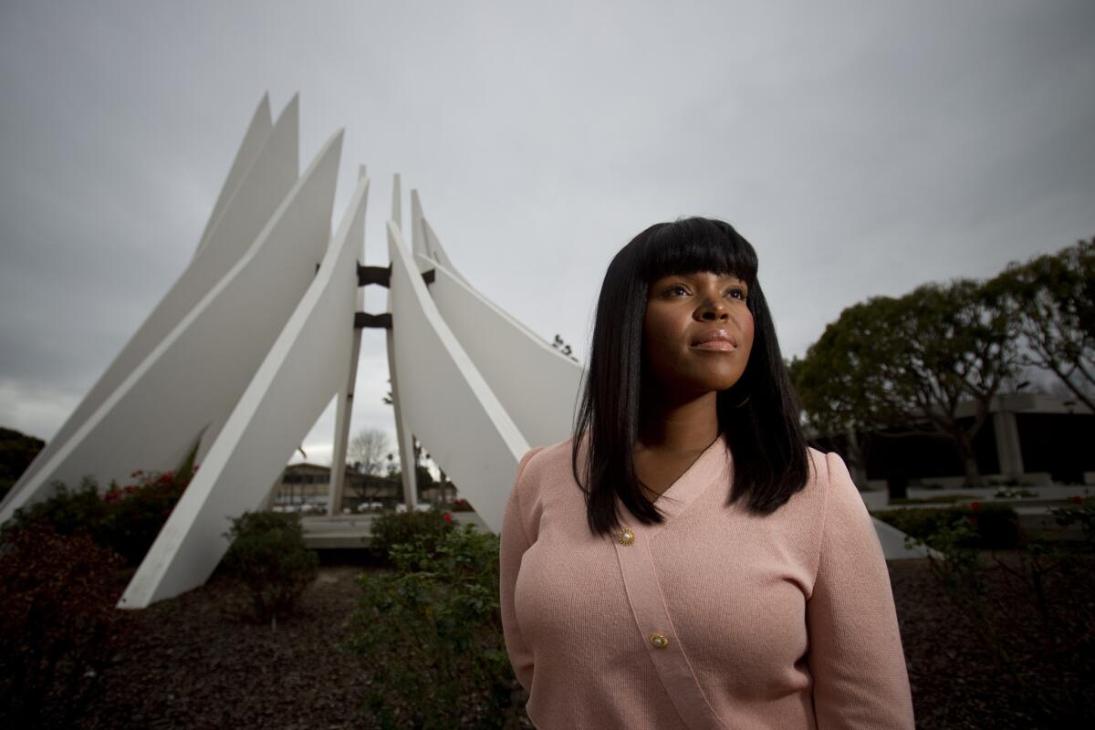 Compton Mayor Aja Brown in 2014 outside the Compton Civic Center.